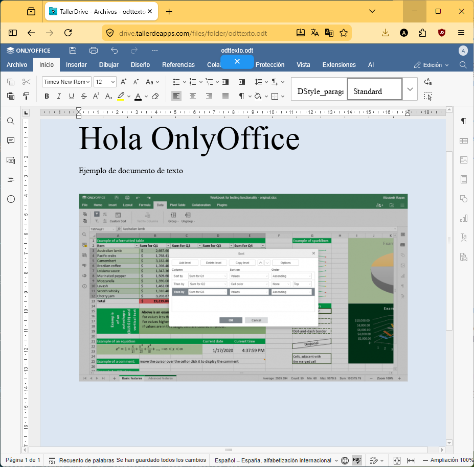 pantalla edición Onlyoffice