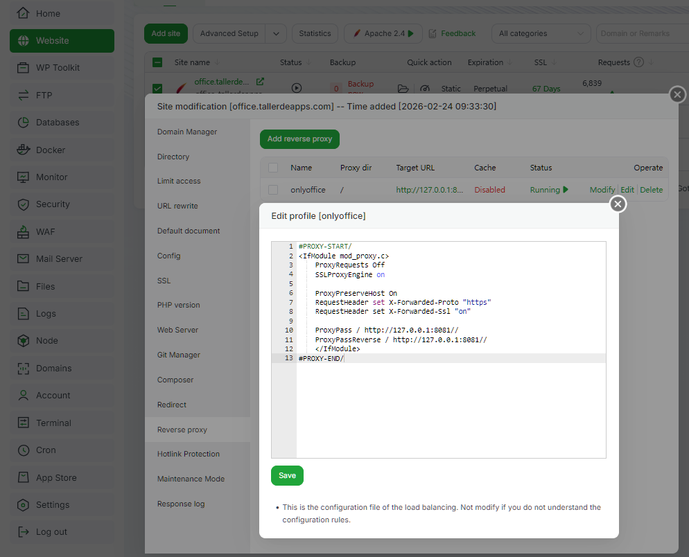 Modificación del reversy proxy